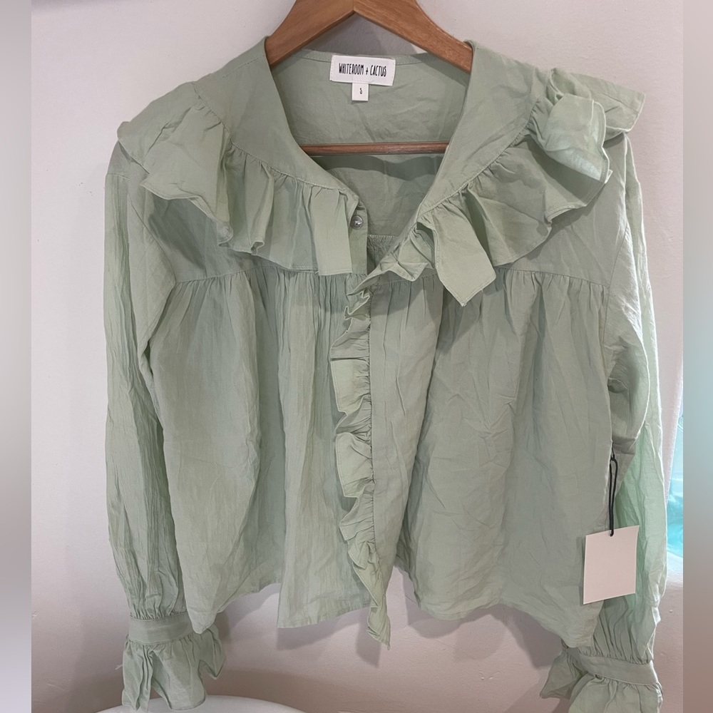 Whiteroom + Cactus NWT mint cotton button down blouse size small boutique brand